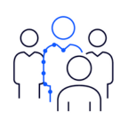 Blue and navy outlines of 4 people